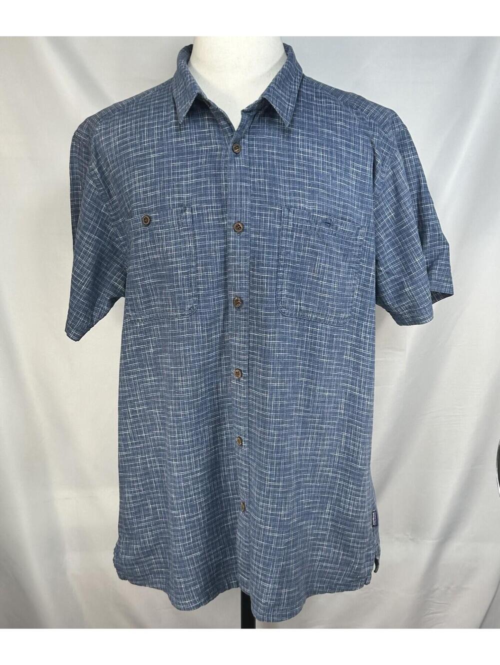 Patagonia Plaid Pocketed SS Button Up Shirt Blue Mens XL